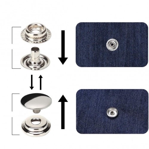 15 mm 61 Sistem Nikel Paslanmaz Metal Çıtçıt 100 Takım