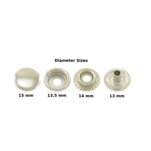 15 mm 61 Sistem Nikel Paslanmaz Metal Çıtçıt 100 Takım