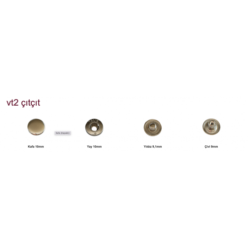 100 Takım 10 mm VT2 Paslanmaz Metal Çanta ve Cüzdan Çıtçıtı